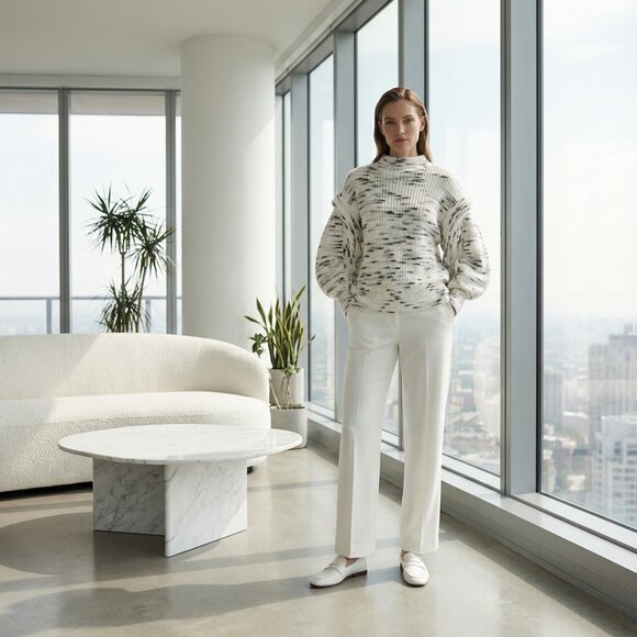 $258 VARLEY Belgrave Sweater dramatic puffy sleeves plush soft statement L - Picture 3 of 14